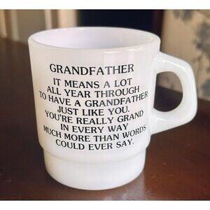 Termocrisa Mexico MCM White Milk Glass Coffee Mug Grandpa‎ w/ Sweet Saying